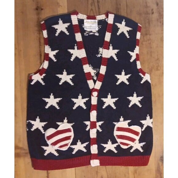 Marisa Christina Sweaters - Marisa Christina Classic XL Vtg Stars & Stripes Hand Knit Sweater Vest Patriotic